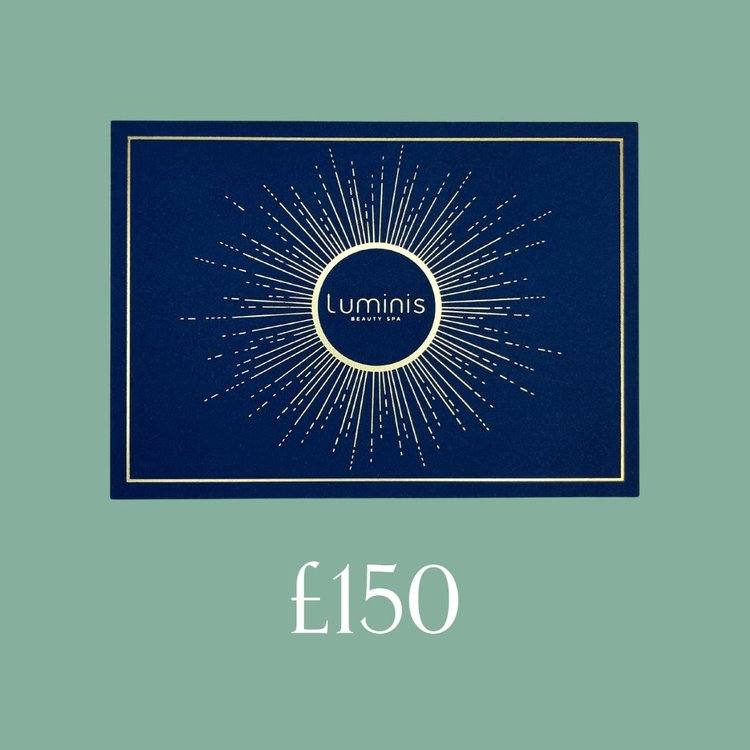 Luminis Gift card featuring a green background and £150 title below.