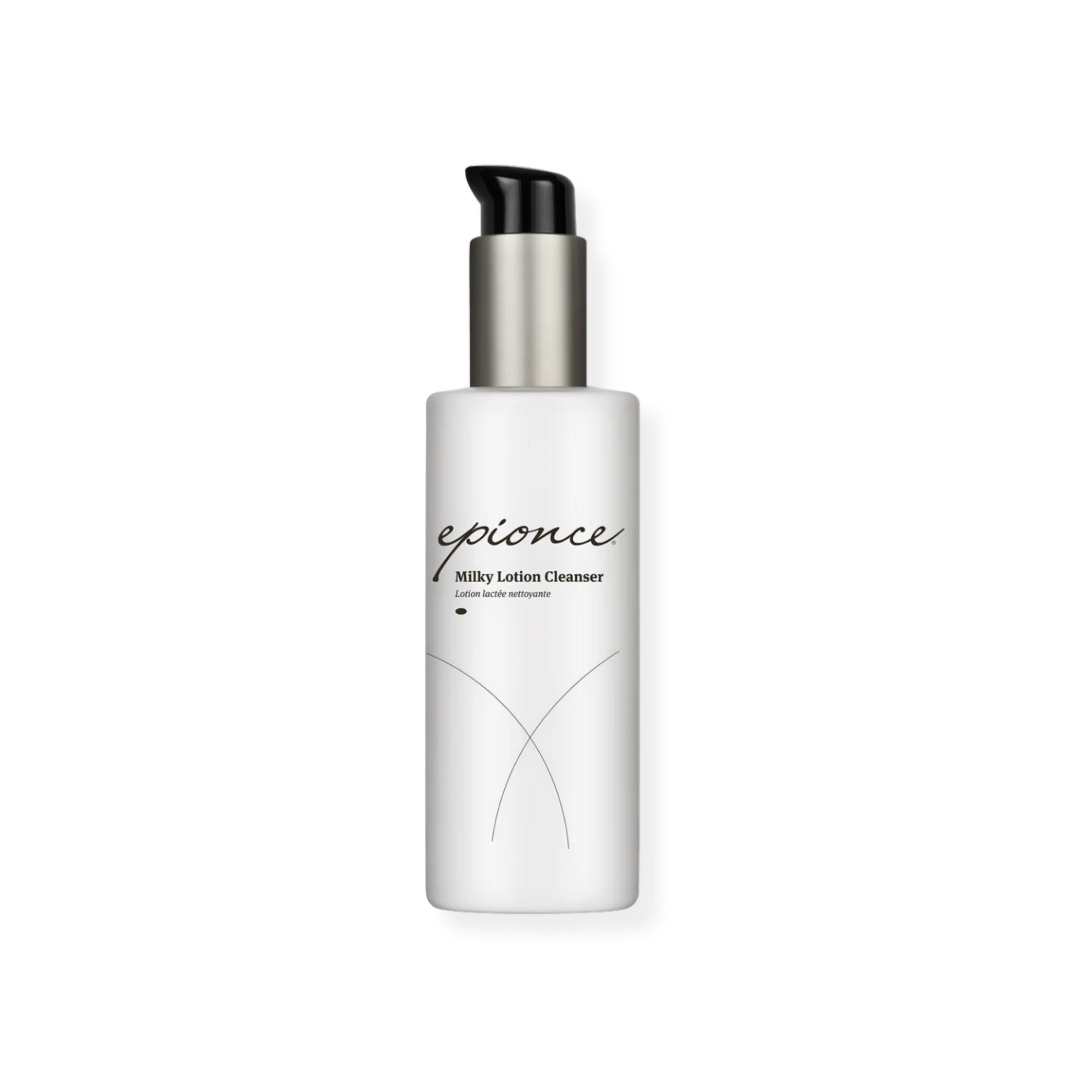 White bottle of epionce Milky Lotion Cleanser on a white background